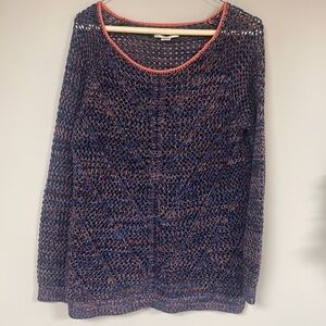 John Paul Richard Open Knit Pullover, Medium, Peach & slate blue, Like New!